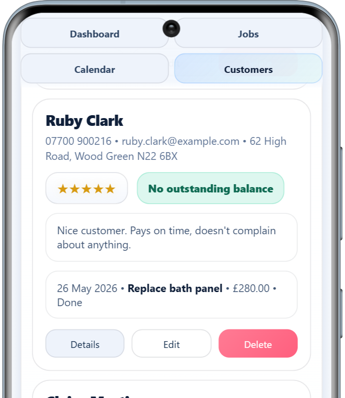 HandyMinder customer history screen